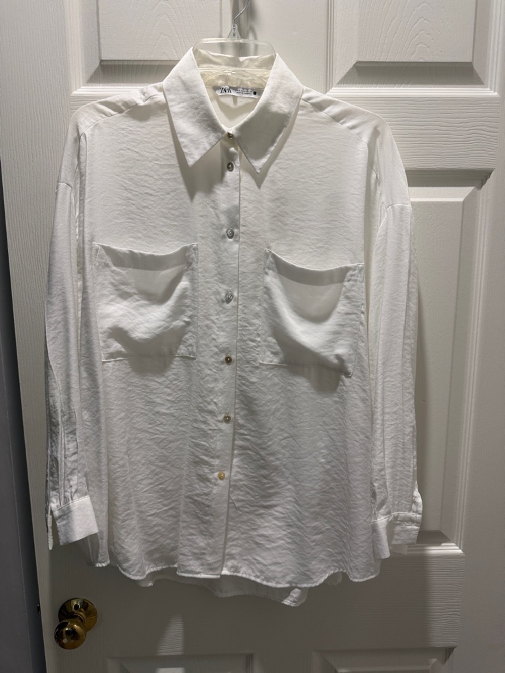 Zara White Women's Casual Button-Down Shirt with Chest Pockets